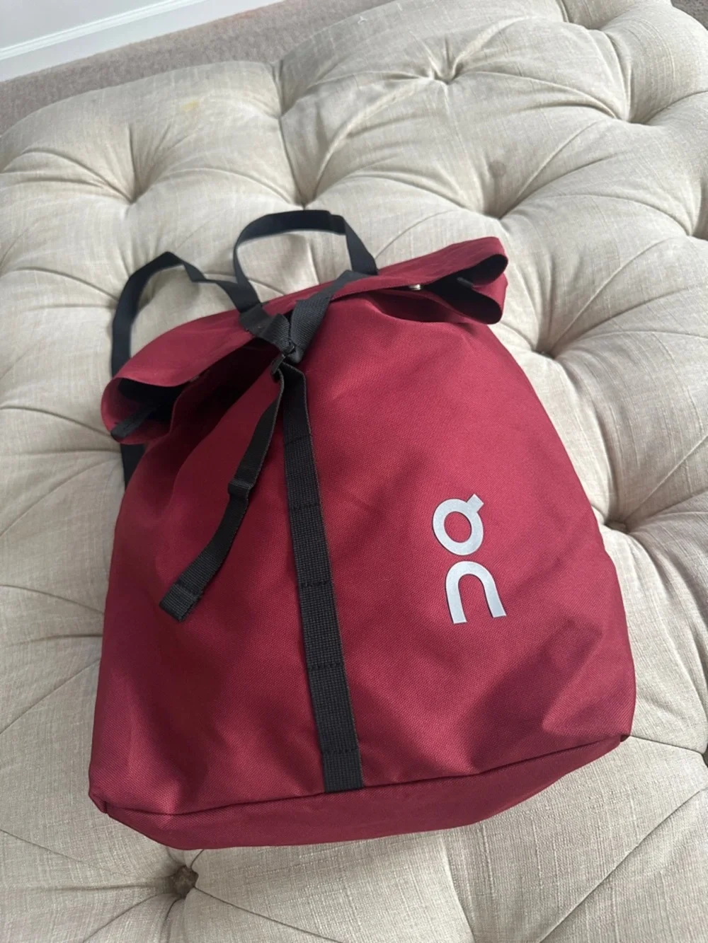 On Running Maroon Roll-Top Backpack with Black Straps